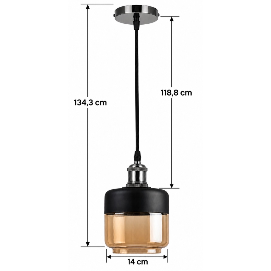 BRILAGI - Suspension LED sur câble RETRO GLASS 1xE27/60W/230V Ø 14 cm noir / beige fumé
