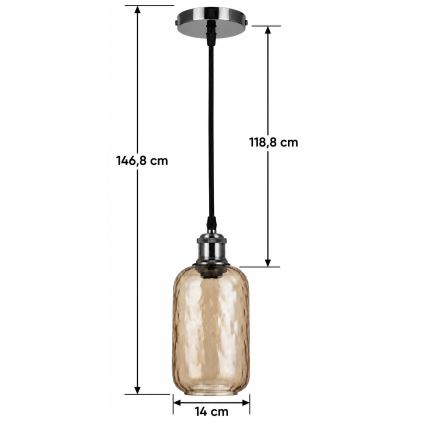 BRILAGI - Suspension LED sur câble RETRO GLASS 1xE27/60W/230V Ø 14 cm noir/marron fumé
