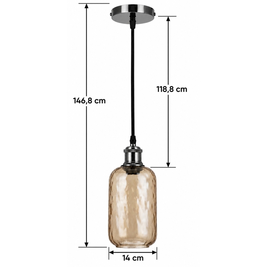 BRILAGI - Suspension LED sur câble RETRO GLASS 1xE27/60W/230V Ø 14 cm noir/marron fumé