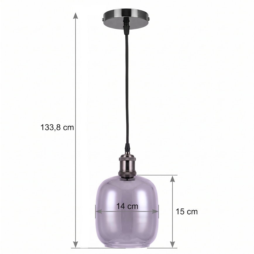 BRILAGI - Suspension LED sur câble RETRO GLASS 1xE27/60W/230V Ø 14 cm noir/gris fumé