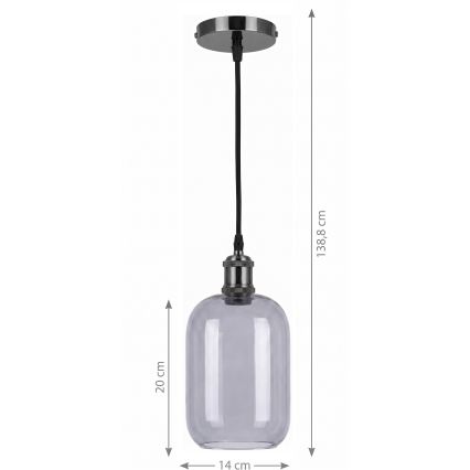 BRILAGI - Suspension LED sur câble RETRO GLASS 1xE27/60W/230V Ø 14 cm noir/gris fumé