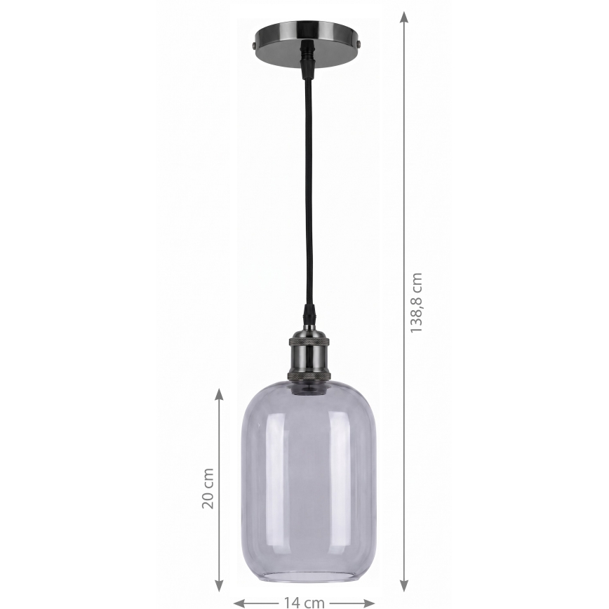 BRILAGI - Suspension LED sur câble RETRO GLASS 1xE27/60W/230V Ø 14 cm noir/gris fumé