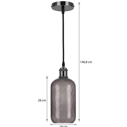 BRILAGI - Suspension LED sur câble RETRO GLASS 1xE27/60W/230V Ø 14 cm noir/gris fumé