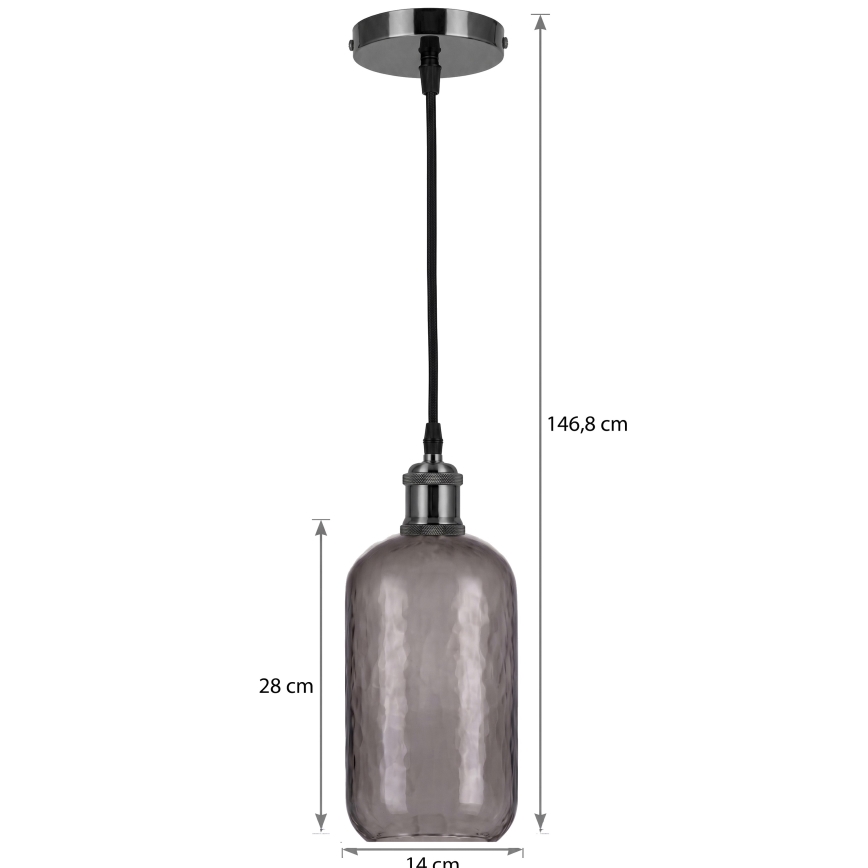 BRILAGI - Suspension LED sur câble RETRO GLASS 1xE27/60W/230V Ø 14 cm noir/gris fumé