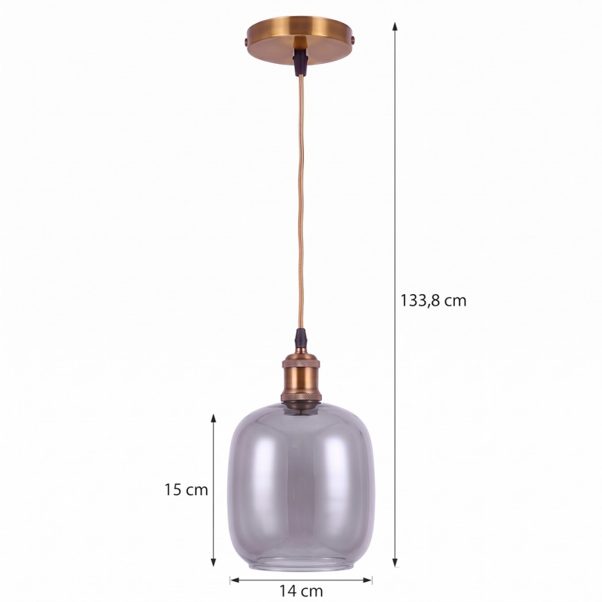 BRILAGI - Suspension LED sur câble RETRO GLASS 1xE27/60W/230V Ø 14 cm doré/gris fumé