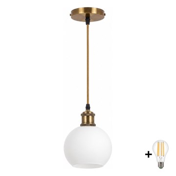 BRILAGI - LED Suspension sur câble RETRO GLASS 1xE27/60W/230V Ø 15 cm doré/blanc