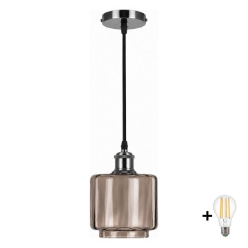BRILAGI - LED Suspension sur câble RETRO GLASS 1xE27/60W/230V Ø 15 cm noir/beige fumé