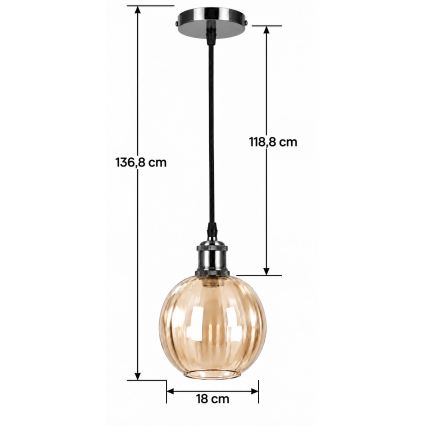 BRILAGI - Suspension LED sur câble RETRO GLASS 1xE27/60W/230V Ø 18 cm noir/brun fumé