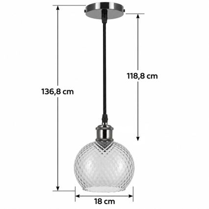 BRILAGI - LED suspension sur câble RETRO GLASS 1xE27/60W/230V Ø 18 cm noir/gris fumé