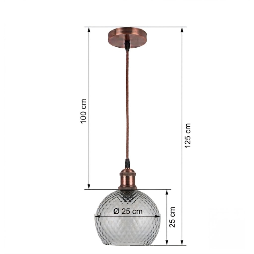 BRILAGI - Lustre LED suspendu sur câble RETRO GLASS 1xE27/60W/230V Ø 25 cm cuivré/gris fumé