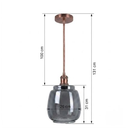 BRILAGI - Suspension LED sur câble RETRO GLASS 1xE27/60W/230V Ø 26 cm cuivré/gris fumé