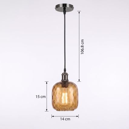 BRILAGI - Suspension LED sur câble RETRO GLASS 1xE27/60W/230V Ø 14 cm noir/brun fumé