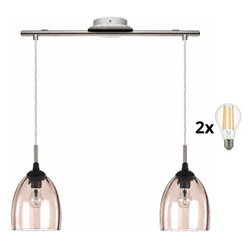 BRILAGI - LED suspension sur câble RETRO GLASS 2xE27/60W/230V chrome mat/beige fumé