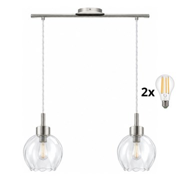 BRILAGI - LED suspension sur câble RETRO GLASS 2xE27/60W/230V chrome mat/transparent