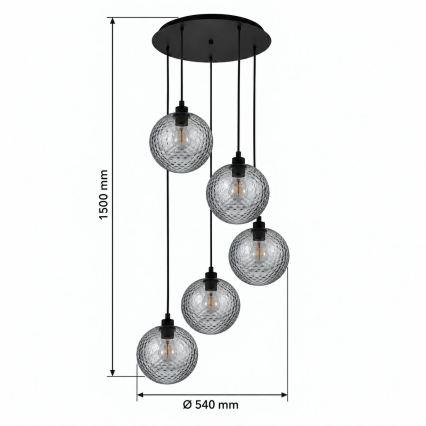 BRILAGI - LED suspension sur câble RETRO GLASS 5xE27/60W/230V noir/gris fumé