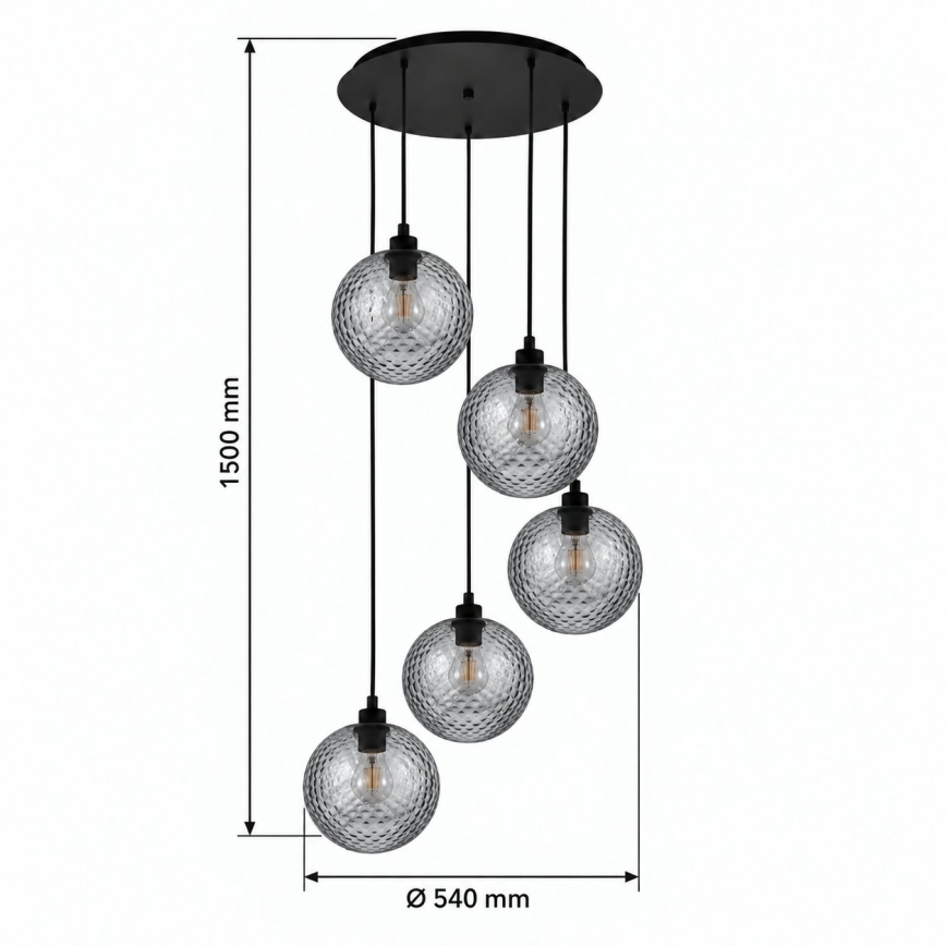 BRILAGI - LED suspension sur câble RETRO GLASS 5xE27/60W/230V noir/gris fumé