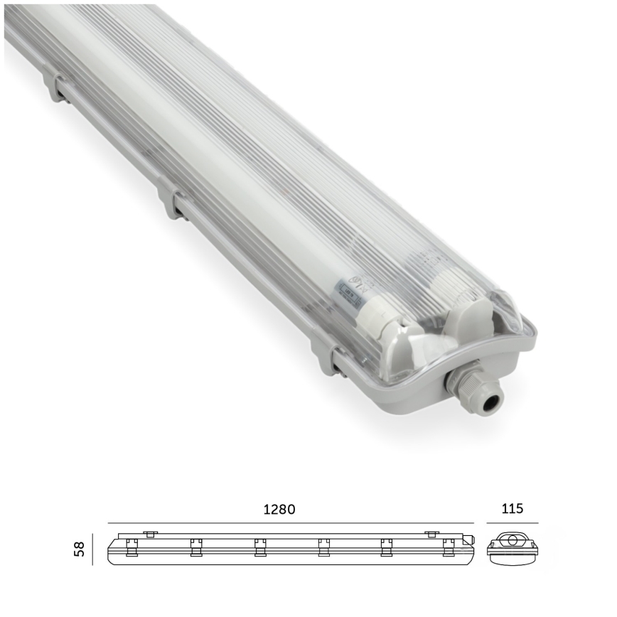 BRILAGI - Luminaire LED technique étanche à la poussière OPTIMA T8 pour tubes fluorescents, 2xG13/18W, 230V, 6500K, IP65, 128 cm
