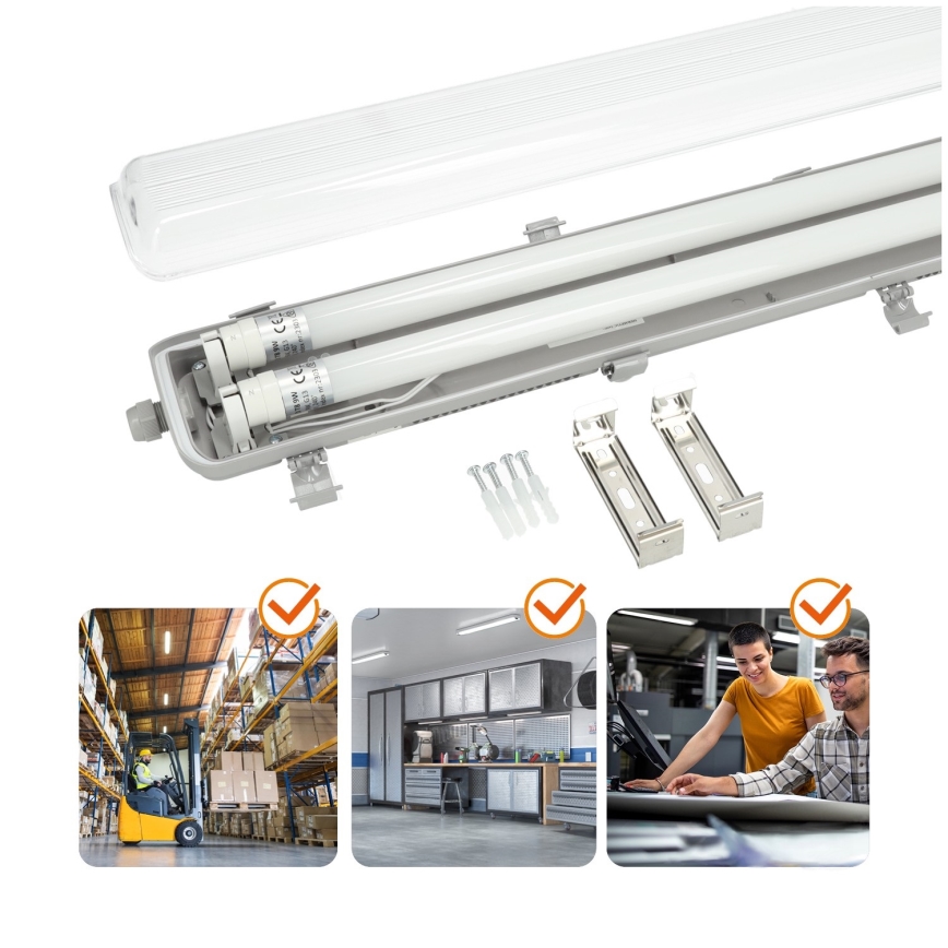 BRILAGI - Luminaire LED technique étanche à la poussière, format fluorescent OPTIMA T8 2xG13/18W/230V 4000K IP65 128 cm