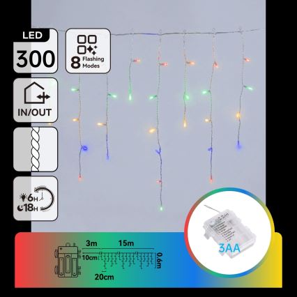 BRILAGI - Guirlande de Noël LED d'extérieur 300xLED/3xAA/8 fonctions 18x0,6m IP44 multicolore