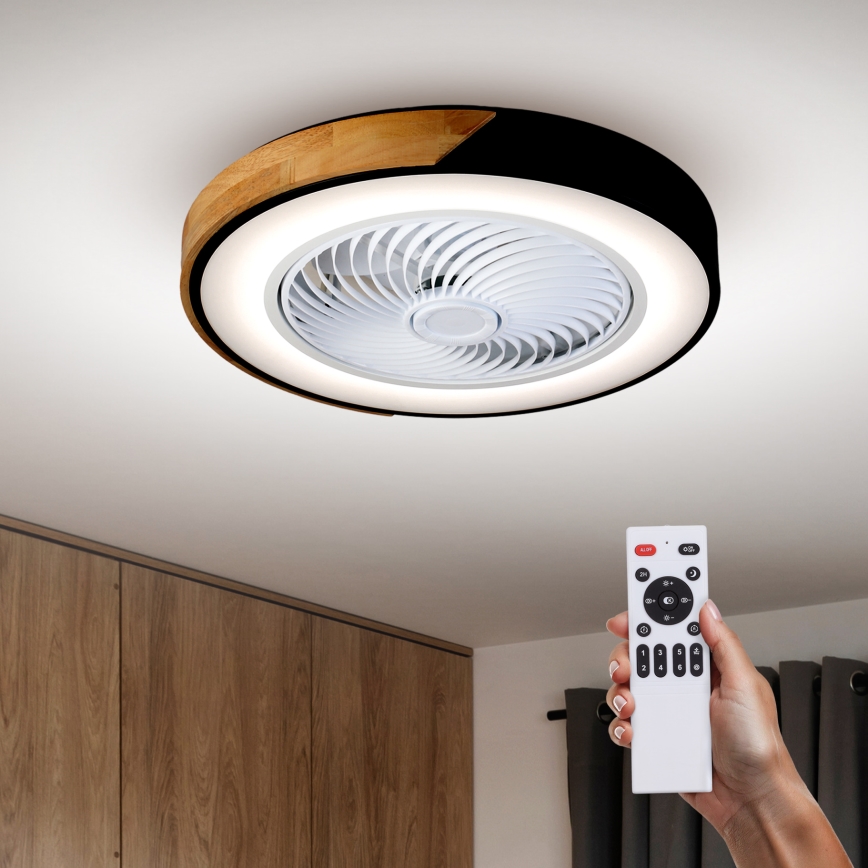 Brilagi - Plafonnier LED dimmable avec ventilateur LED/30W/230V 3000-6500K Ø 50 cm noir/chêne + télécommande