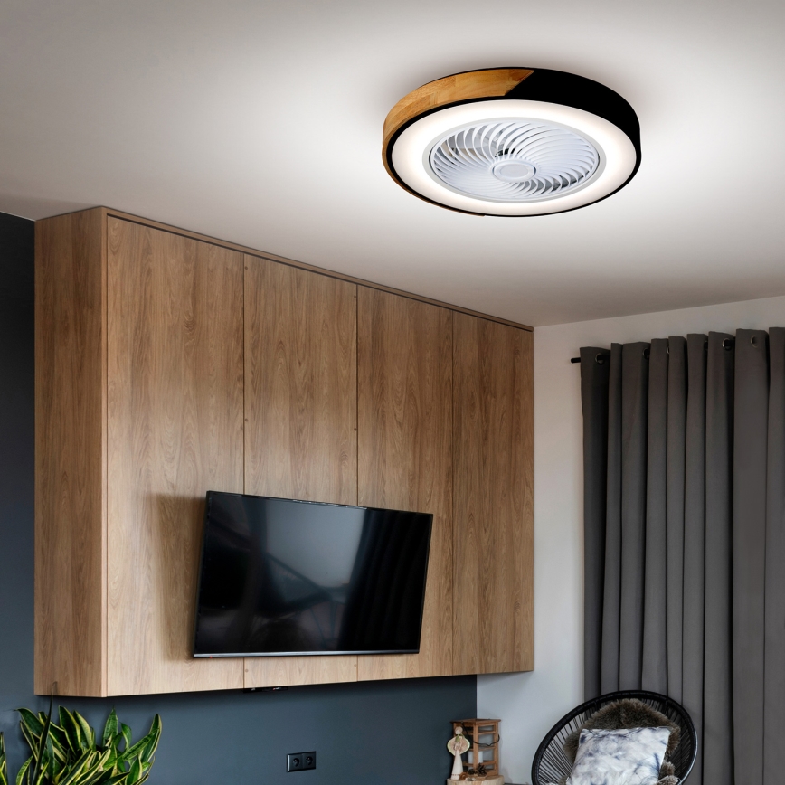 Brilagi - Plafonnier LED dimmable avec ventilateur LED/30W/230V 3000-6500K Ø 50 cm noir/chêne + télécommande