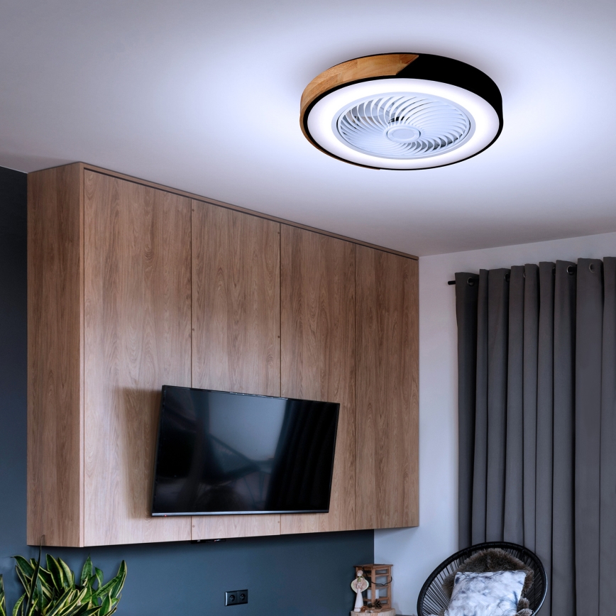 Brilagi - Plafonnier LED dimmable avec ventilateur LED/30W/230V 3000-6500K Ø 50 cm noir/chêne + télécommande