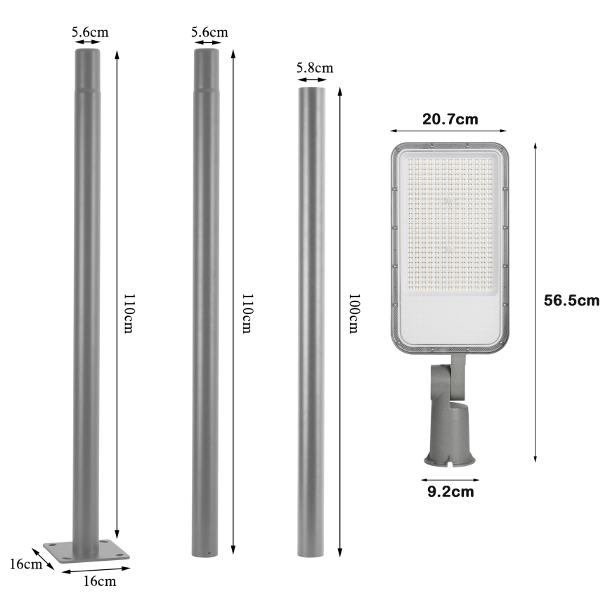 Brilagi - Lampadaire LED d'extérieur avec mât articulé 3 m URBANLIGHT LED/200W/230V gris IP65