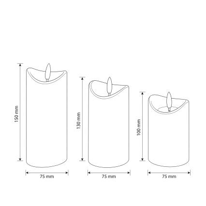 BRILAGI - Lot de 3 bougies LED (2x AAA) crème