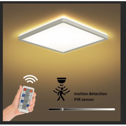Brilagi - Luminaire à intensité variable avec détecteur de mouvement et de crépuscule ULTRA SLIM LED/18W/230V 30x30 cm + Télécommande