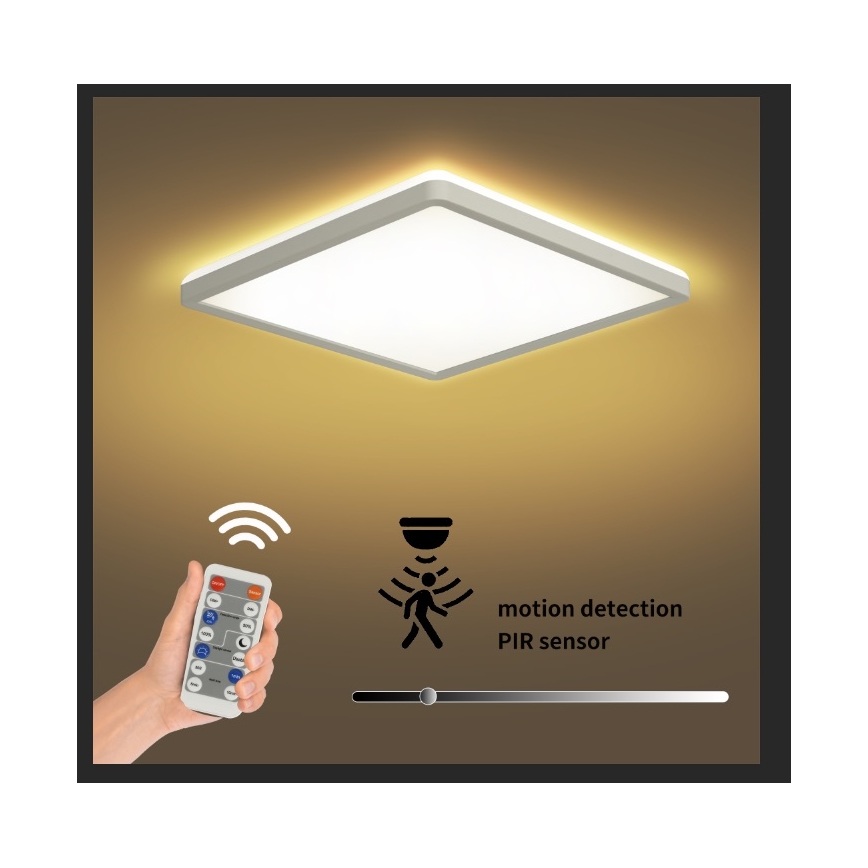 Brilagi - Luminaire à intensité variable avec détecteur de mouvement et de crépuscule ULTRA SLIM LED/18W/230V 30x30 cm + Télécommande