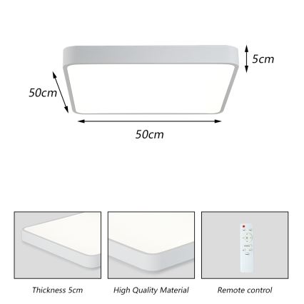 Brilagi - Plafonnier à intensité variable POOL SQUARE LED/48W/230V 3000-6000K 50x50 cm blanc + télécommande