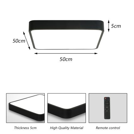 Brilagi - Plafonnier à intensité variable POOL SQUARE LED/48W/230V 3000-6000K 50x50 cm noir + télécommande