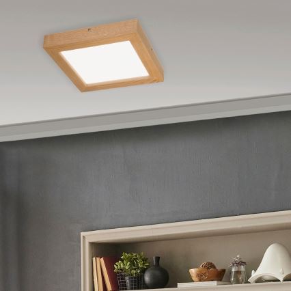 Brilagi - Plafonnier à intensité variable salle de bain WOODY FRAME LED/24W/230V chêne 30x30 cm 3000-6000K IP44 + télécommande