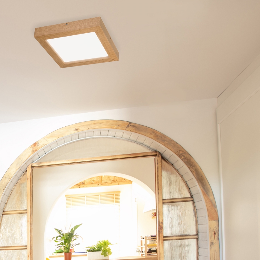 Brilagi - Plafonnier à intensité variable salle de bain WOODY FRAME LED/24W/230V chêne 30x30 cm 3000-6000K IP44 + télécommande