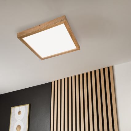 Brilagi - Plafonnier à intensité variable salle de bain WOODY FRAME LED/50W/230V chêne 60x60 cm 3000-6000K IP44 + télécommande