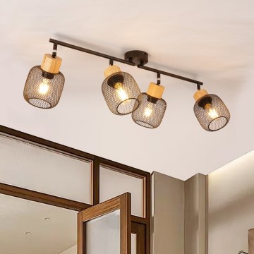 Brilagi - Luminaire à spots BASKLITE 4xE27/15W/230V bois/noir