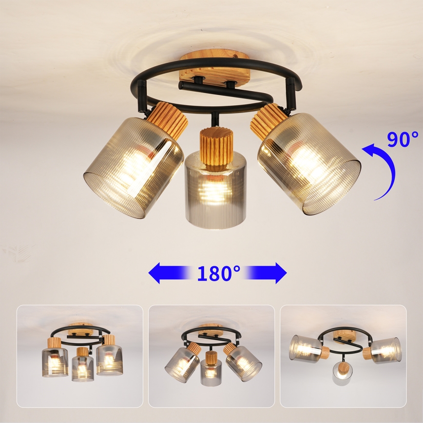 Brilagi - Luminaire à spots HYGGE 3xE14/15W/230V hévéa/fumé