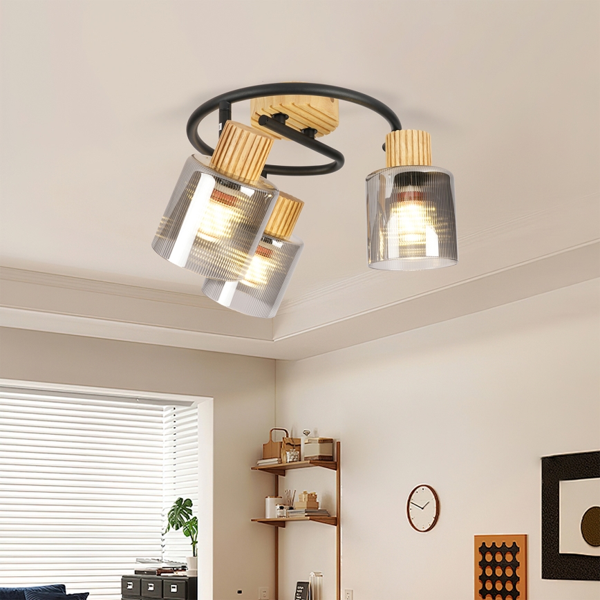 Brilagi - Luminaire à spots HYGGE 3xE14/15W/230V hévéa/fumé