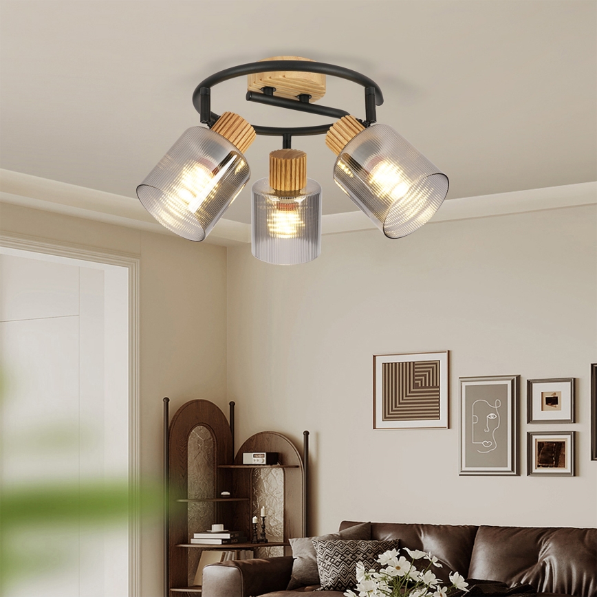 Brilagi - Luminaire à spots HYGGE 3xE14/15W/230V hévéa/fumé