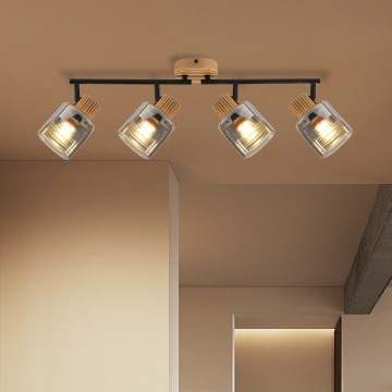 Brilagi - Luminaire à spots HYGGE 4xE14/15W/230V hévéa/fumé