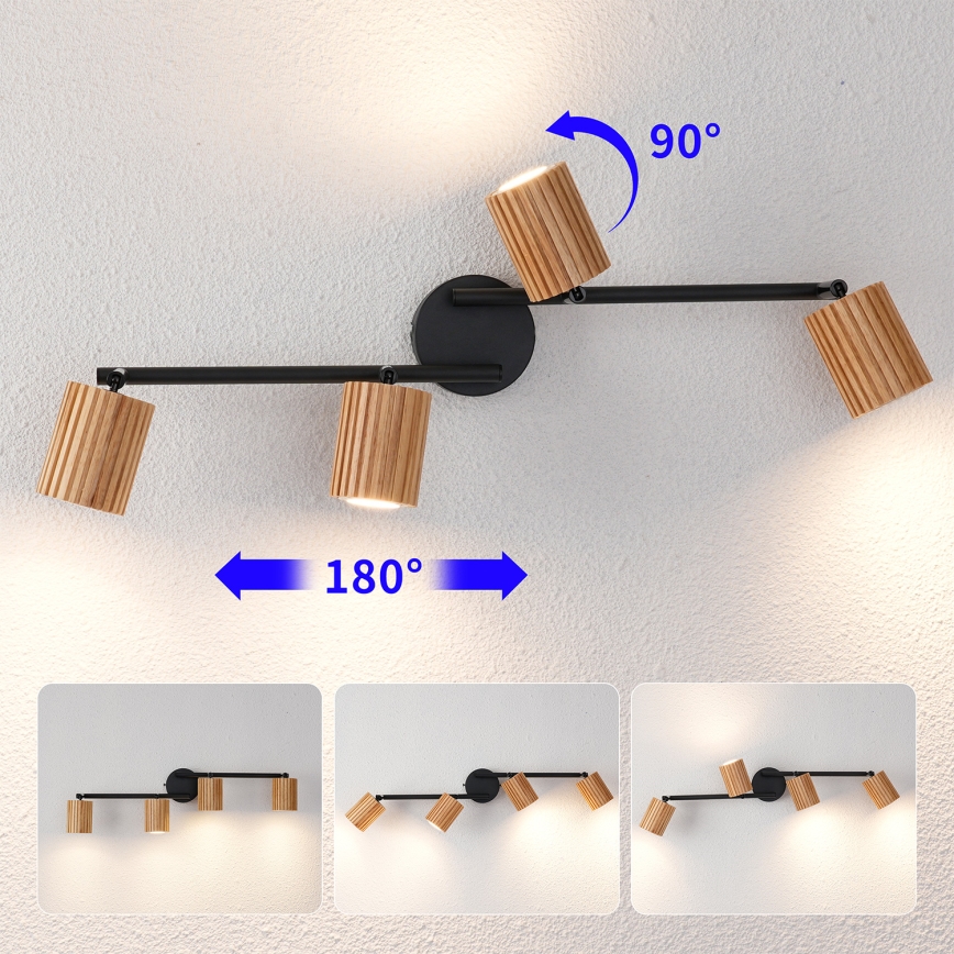 Brilagi - Luminaire à spots MODERN WOOD 4xGU10/8W/230V bois/noir
