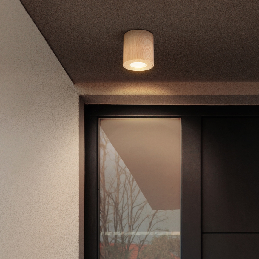Brilagi - Luminaire LED RGBW dimmable pour salle de bains MIA 1xGU10/6W/230V 3000K 84x80 mm décor chêne IP44 + télécommande