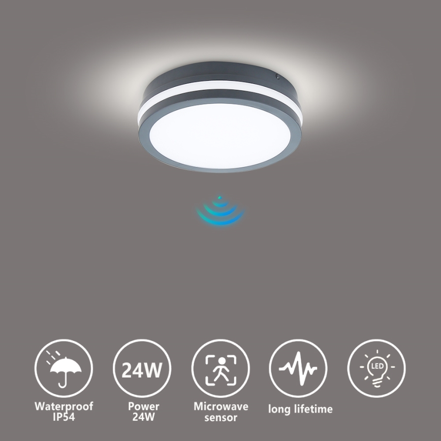 Brilagi - luminaire d'extérieur LED avec détecteur BENE LED/18W/230V Ø 22 cm anthracite IP54