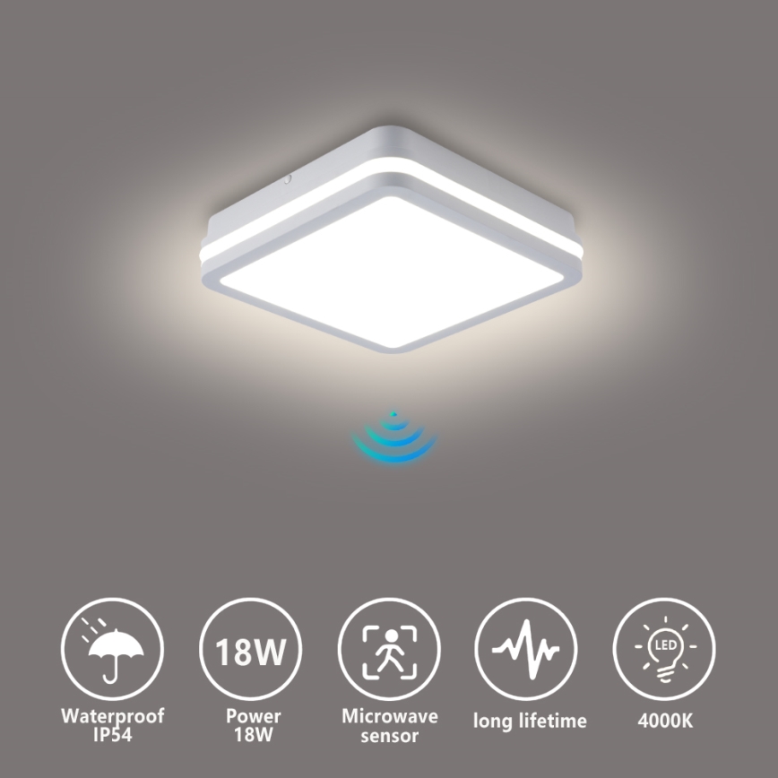 Brilagi - Luminaire d'extérieur LED avec détecteur BENE LED/18W/230V 22x22 cm blanc IP54