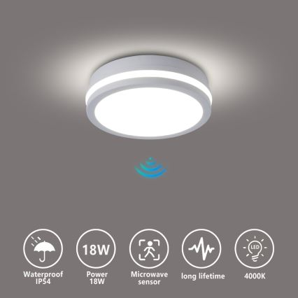 Brilagi - Plafonnier extérieur LED avec détecteur BENE LED/18W/230V Ø 21,5 cm blanc IP54