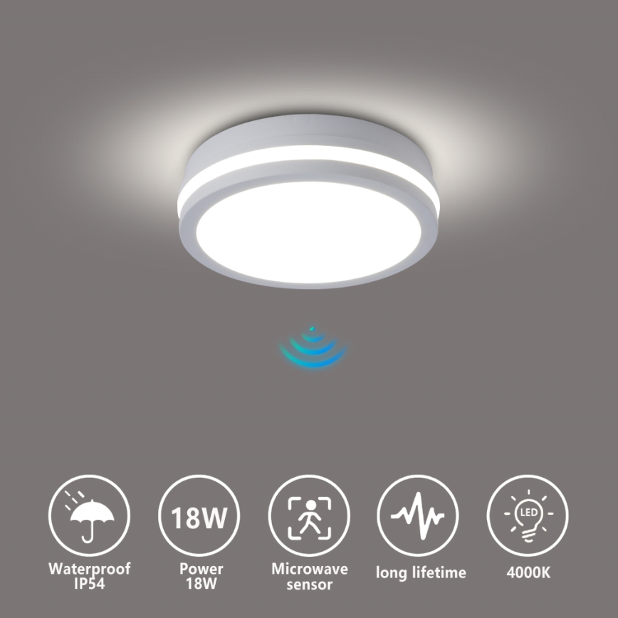 Brilagi - Plafonnier extérieur LED avec détecteur BENE LED/18W/230V Ø 21,5 cm blanc IP54