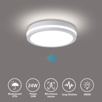 Brilagi - Plafonnier extérieur LED avec détecteur BENE LED/24W/230V Ø 26 cm blanc IP54