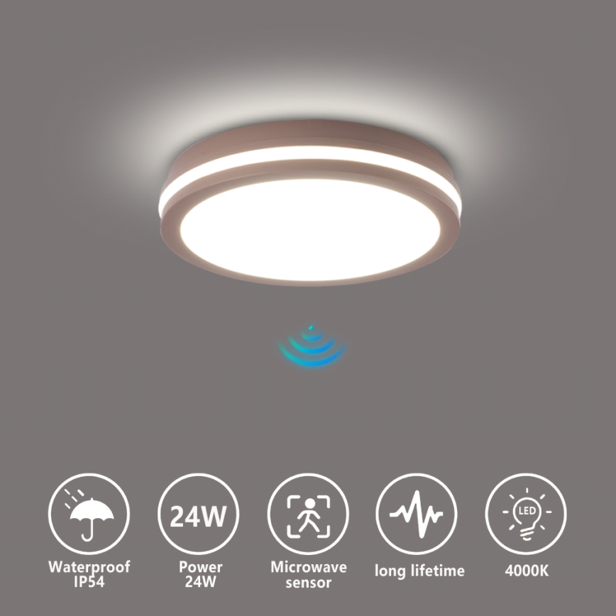 Brilagi - Luminaire extérieur LED avec détecteur BENE LED/24W/230V Ø 26 cm marron IP54
