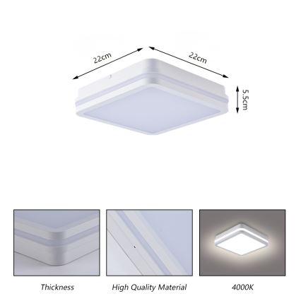 Brilagi - Luminaire d'extérieur LED BENE, 18 W, 230 V, 22 x 22 cm, blanc, IP54