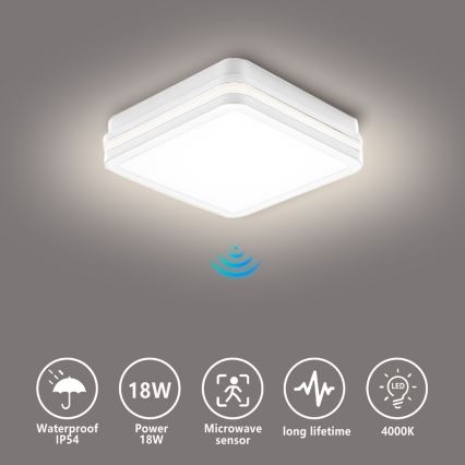 Brilagi - Luminaire LED d'extérieur avec détecteur BENE LED/18W/230V 22x22 cm blanc IP54